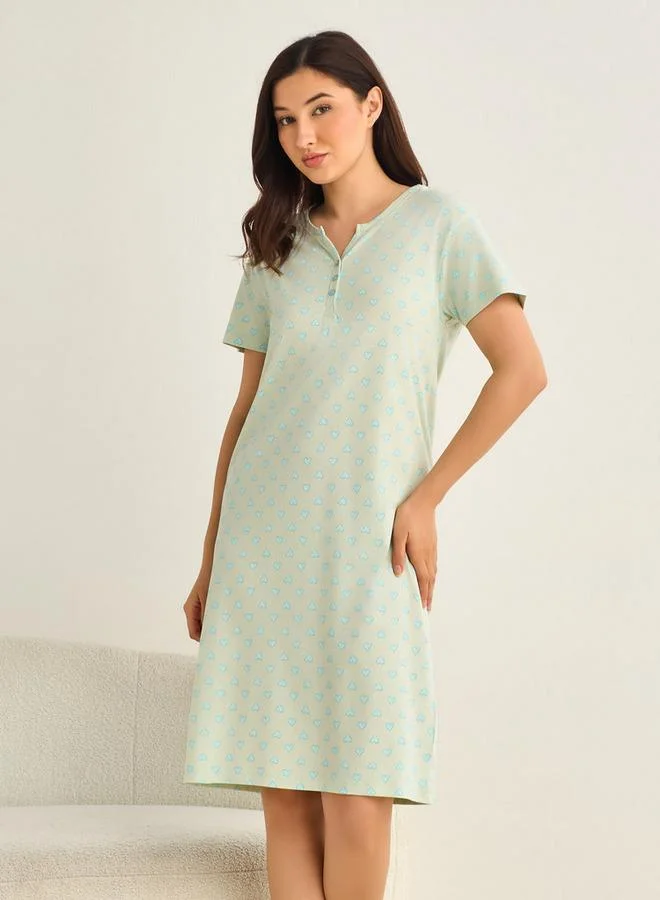Splash FAV Midi Night Dress Short Sleeve Fruit Print Cotton